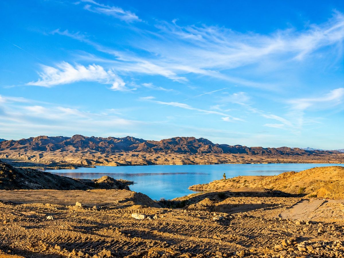 Lake Havasu and the desert ranges seen from Black Rock