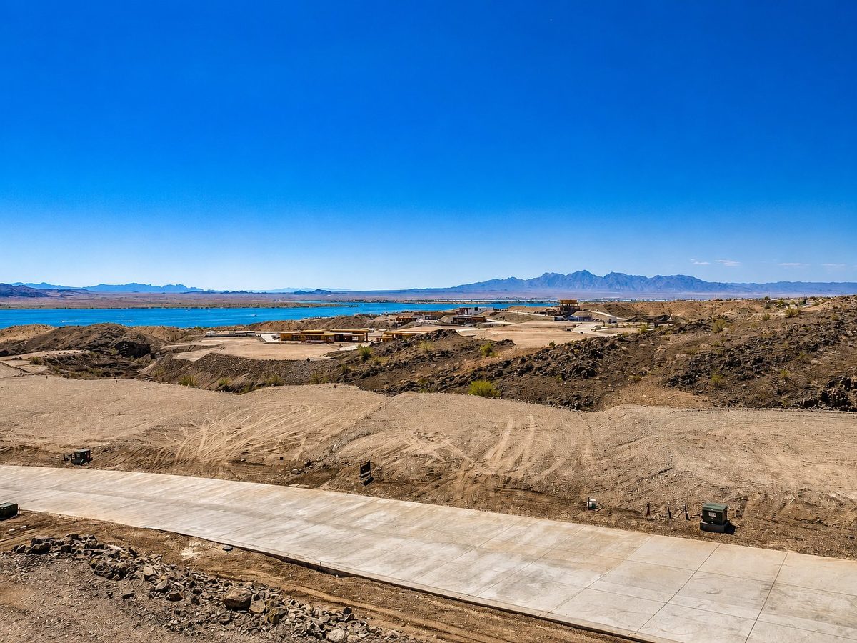 Finished streets at Black Rock with Lake Havasu beyond