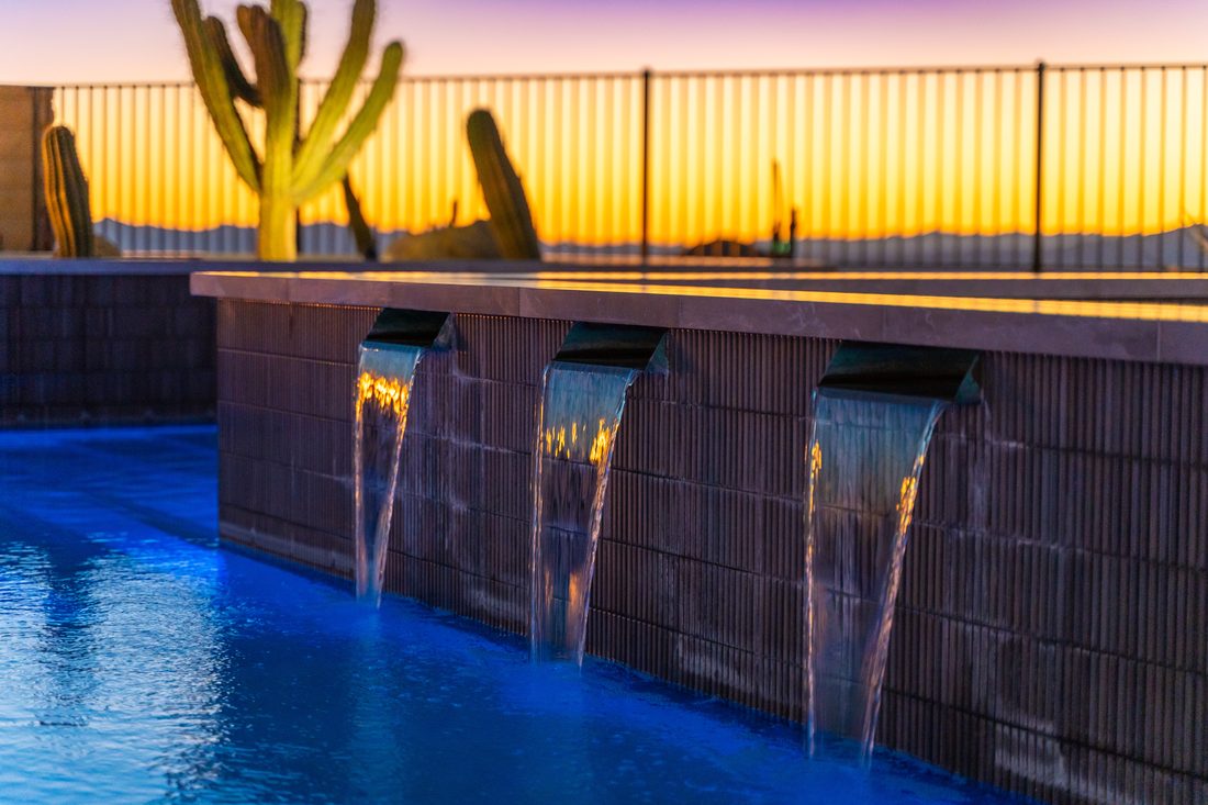 Flat Irons pool waterfalls at sunset