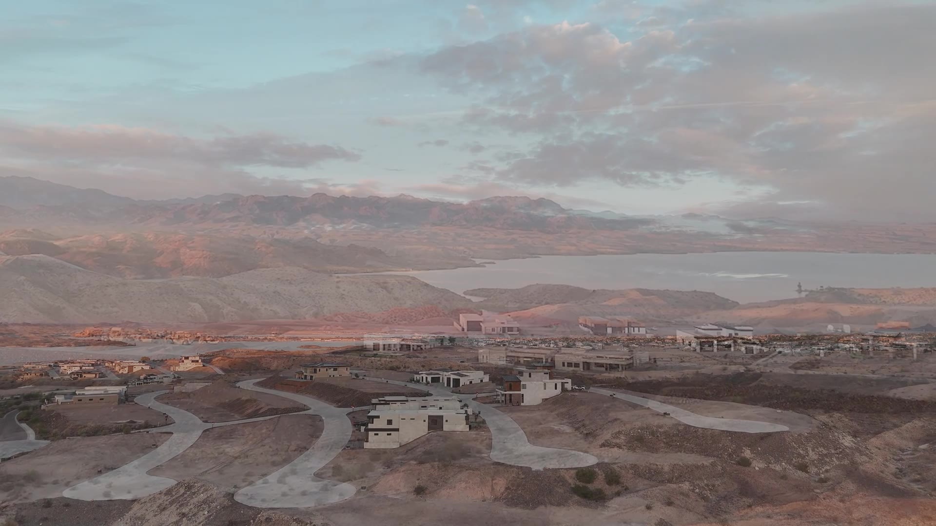 Aerial of Riviera Lake Havasu at sunset