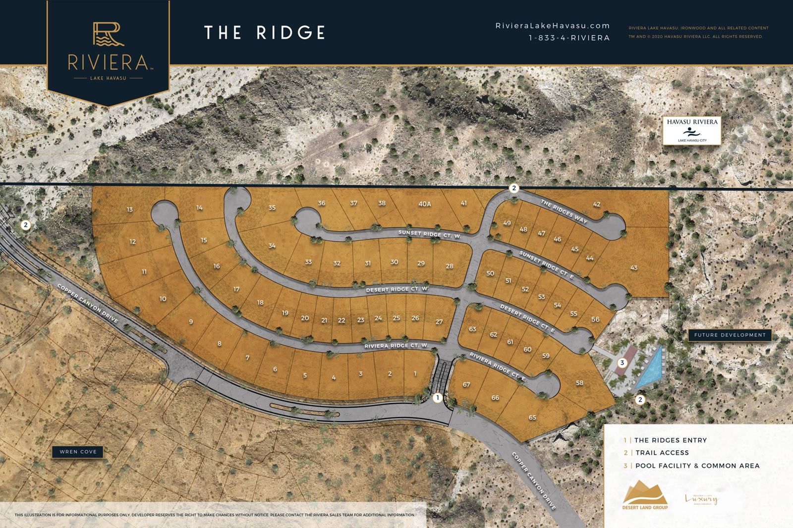 The Ridge community site map showing streets and available homesites