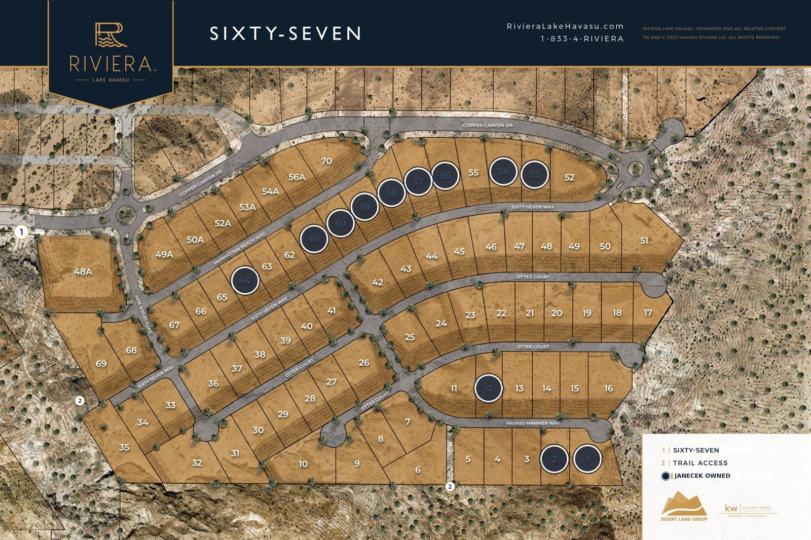Sixty-Seven community site map with Janecek-owned homesites highlighted in gold