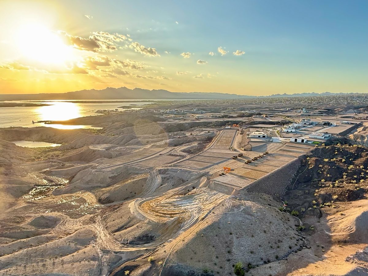 Aerial of Sixty-Seven at golden hour above Lake Havasu