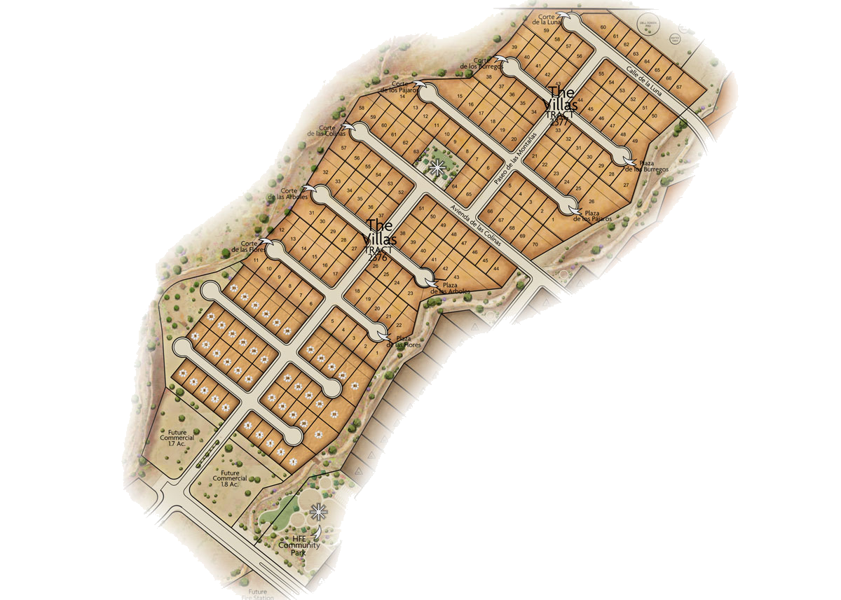 The Villas community site render with lot layout